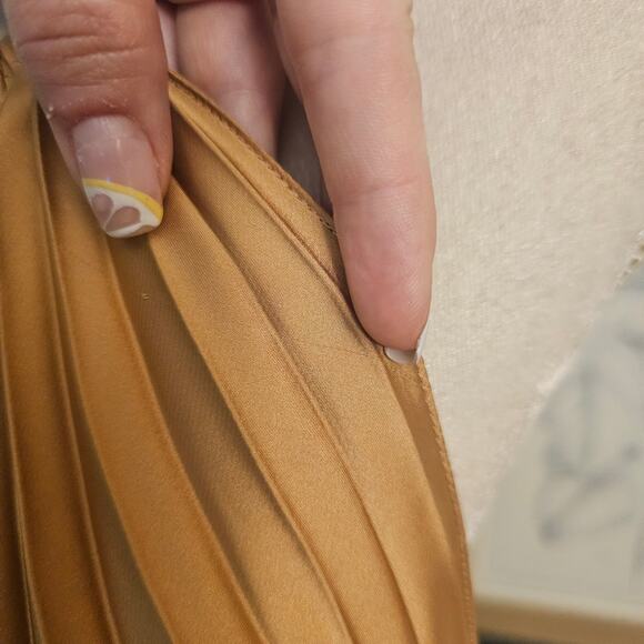 NWT Stella Mccartney Gold Satin Pleated Lace Up Midi Dress $1225 Sz IT 40 US 4 - Picture 12 of 13